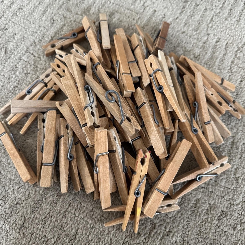 Vintage Primitive Wood Clothes Pins Lot Big Spring Crafts Laundry Decor